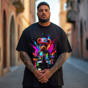 Men's Color Splash Cool Teddy Bear Plus Size T-Shirt & Short