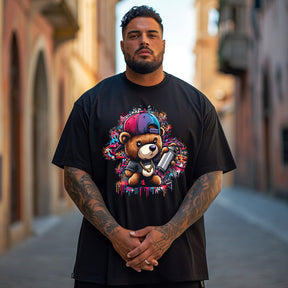 Men's Spray-painted teddy bear Plus Size T-Shirt & Short