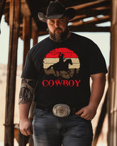Men's Bravely Riding the Desert Cowboy Print Plus Size T-Shirt