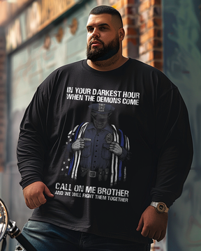 Men's Police Heroes We Will Fight Them Together  Plus Size Long Sleeve T-Shirt