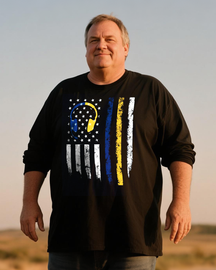 Men's Gold Blue Line 911 Police Dispatcher First Responder Plus Size Long Sleeve T-Shirt