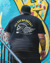 Men's ALL GAS NO BREAKS Skull with Wings Print Plus Size T-Shirt & Short