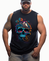 Hawaiian Colored Skull Print Men's Sleeveless Tee