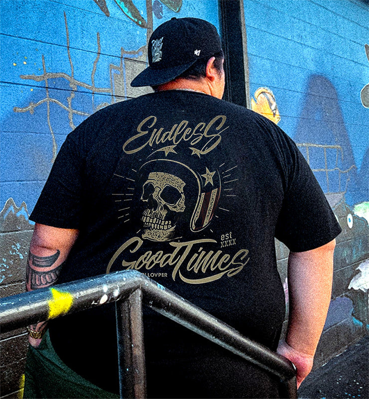 Endless Goodness Men's Endless Good Times Helmeted Skull Plus Size T-Shirt & Short