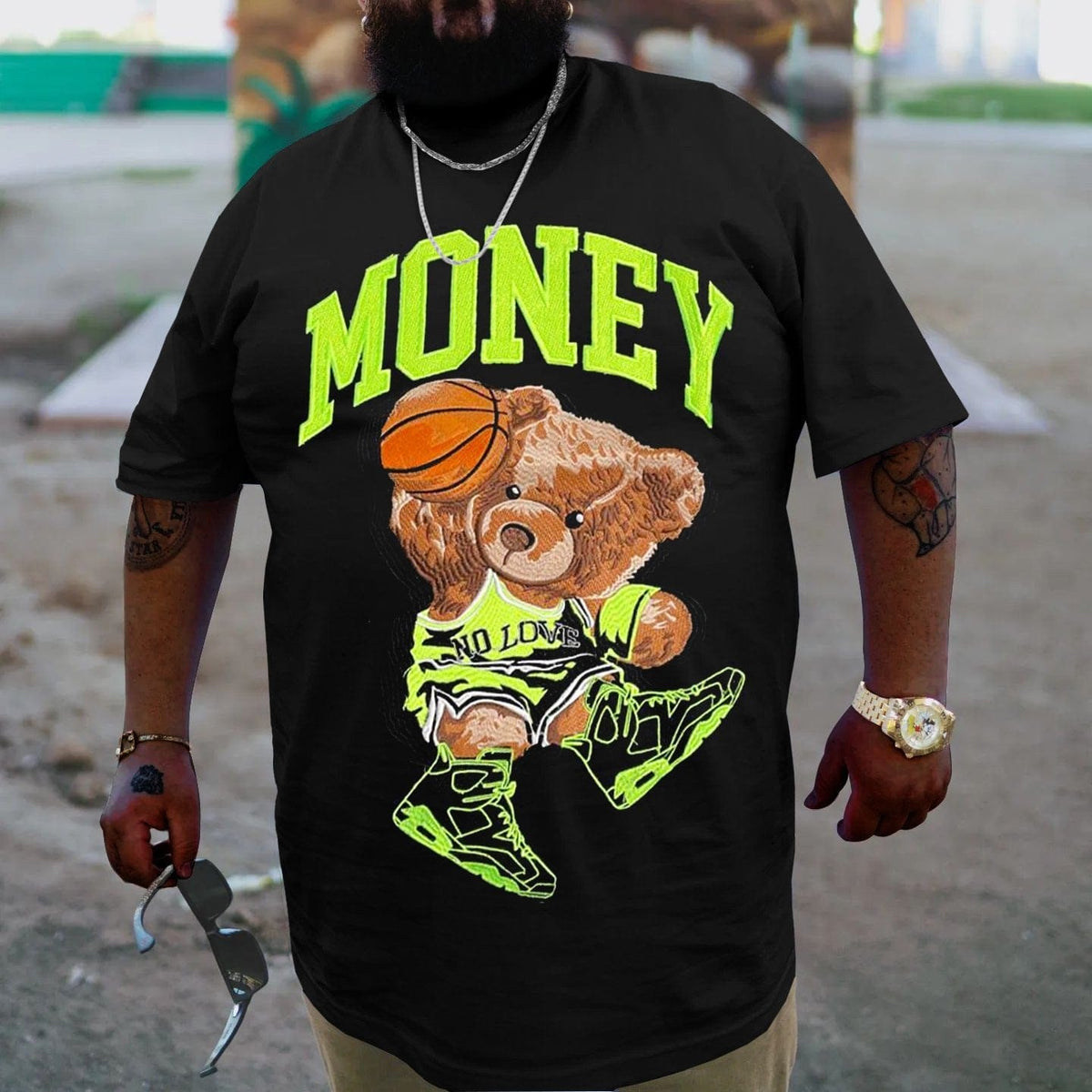 Money Bear Men Plus Size Oversize T-shirt for Big & Tall Man