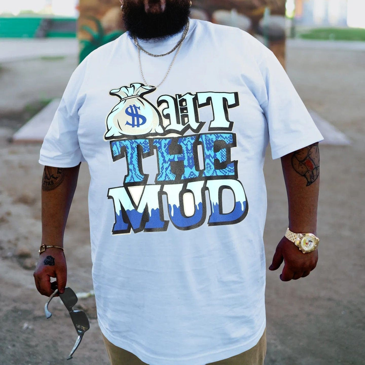 THE MUD Print White Plus Size T-Shirts
