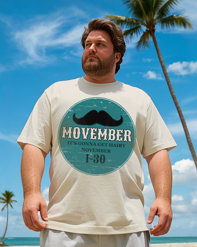 Moustaches Movember Poster Round Men's 100% Cotton Big & Tall T-Shirt